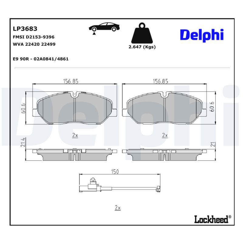 Sada brzdových destiček, kotoučová brzda DELPHI LP3683