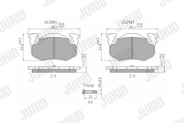 Zestaw klocków hamulcowych, hamulce tarczowe JURID 571747J
