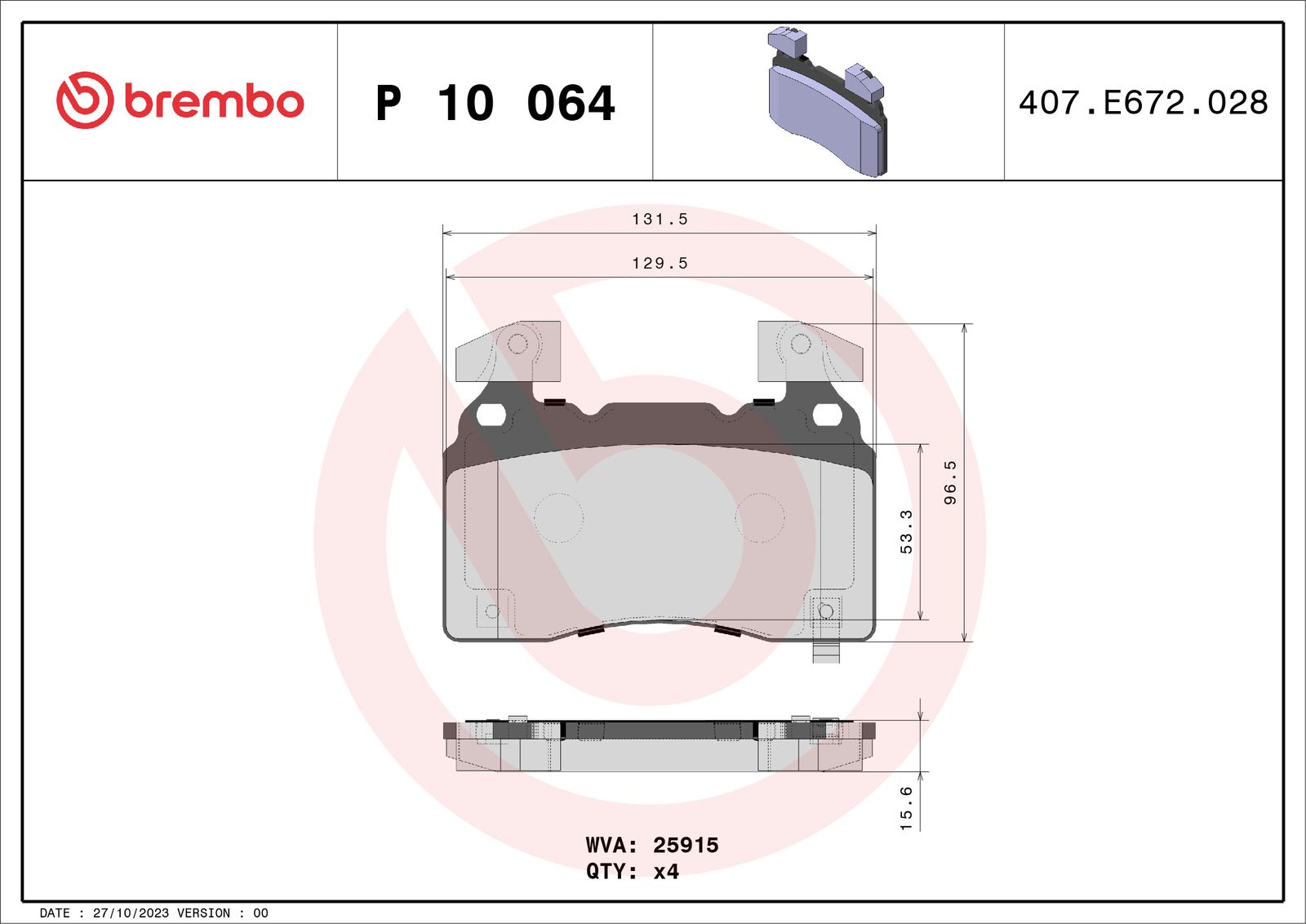 Sada brzdových platničiek kotúčovej brzdy BREMBO P 10 064