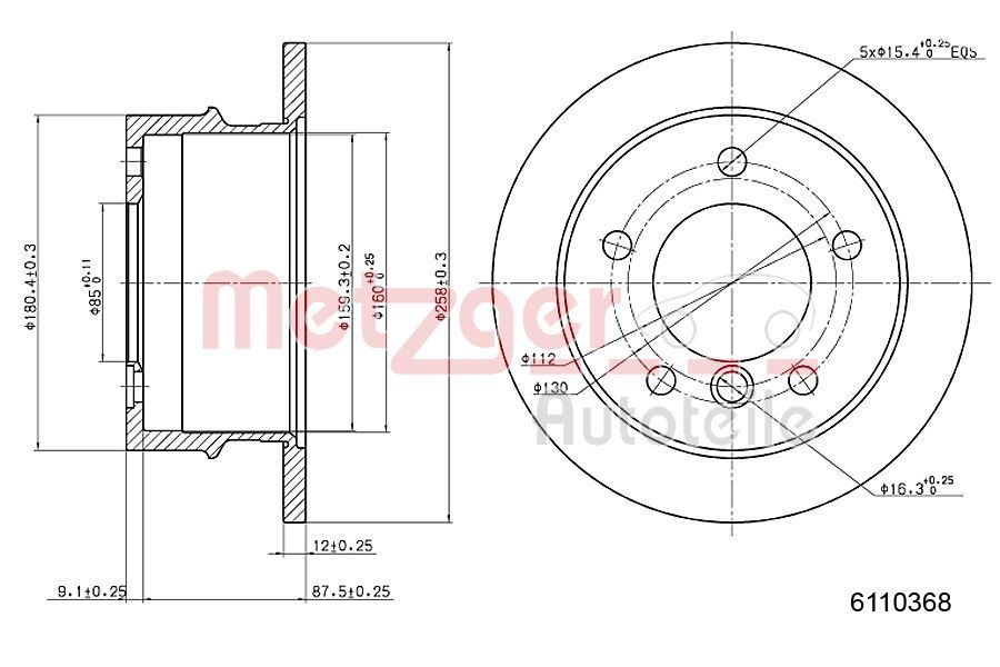Tarcza hamulcowa METZGER AUTOTEILE 6110368