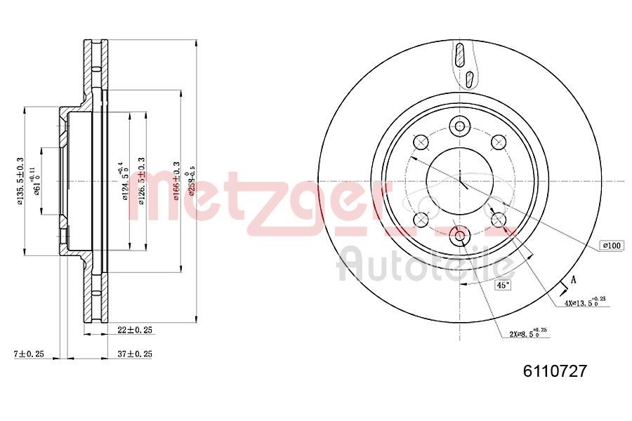 Tarcza hamulcowa METZGER AUTOTEILE 6110727