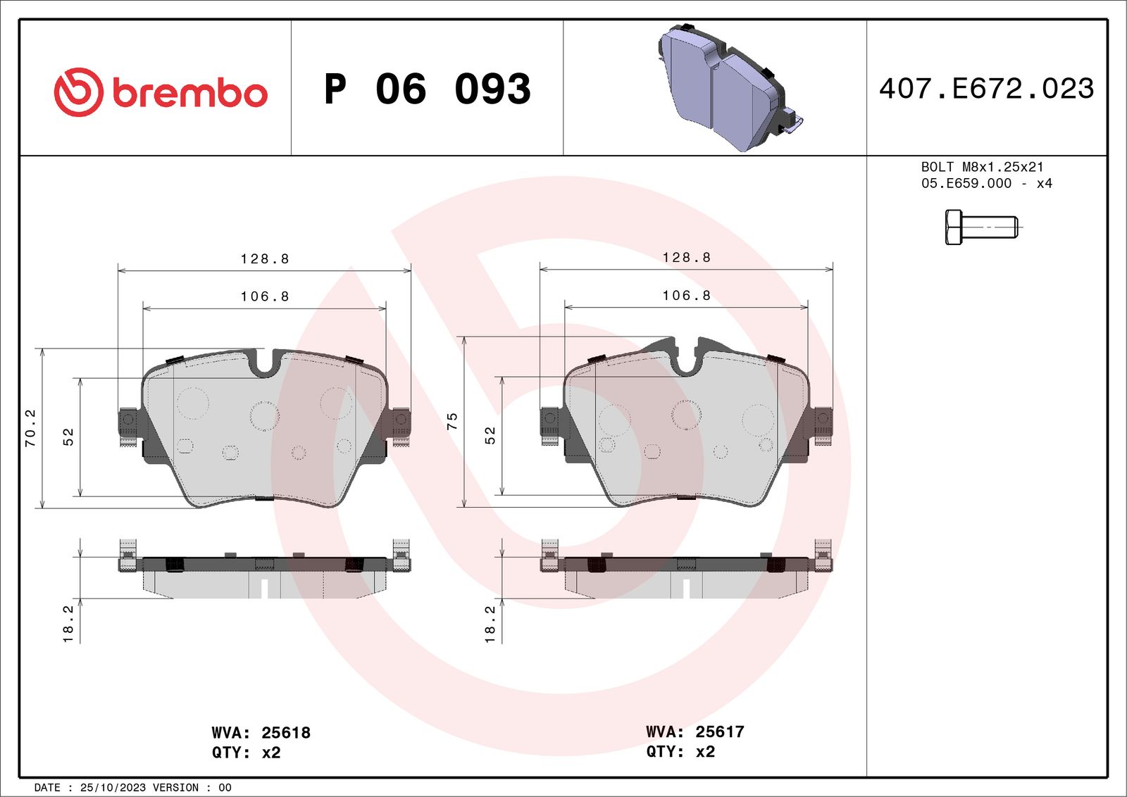 Sada brzdových platničiek kotúčovej brzdy BREMBO P 06 093