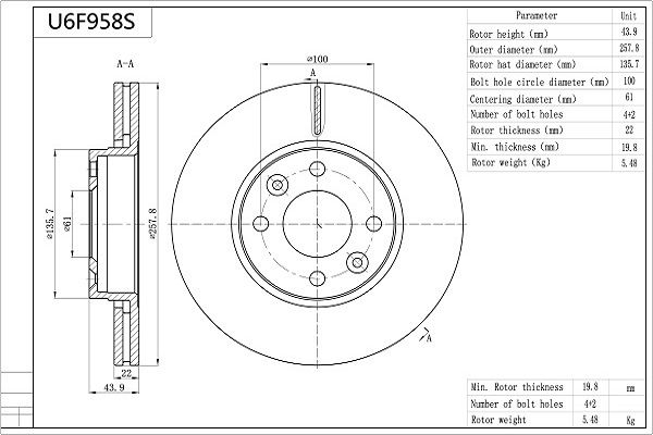 Tarcza hamulcowa AISIN U6F958S