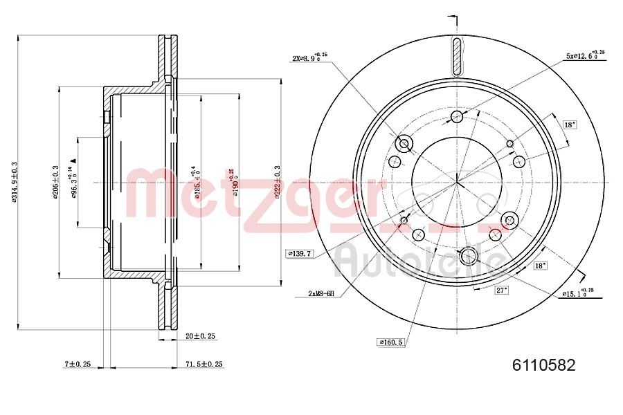 Tarcza hamulcowa METZGER AUTOTEILE 6110582