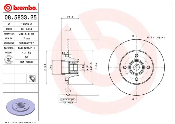 Tarcza hamulcowa BREMBO 08.5833.25
