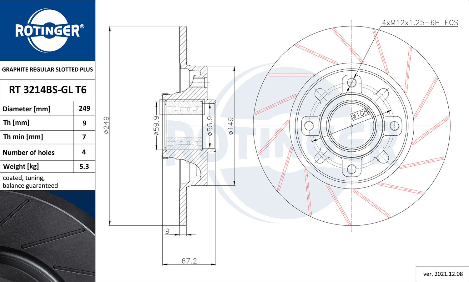 Tarcza hamulcowa ROTINGER RT 3214BS-GL T6