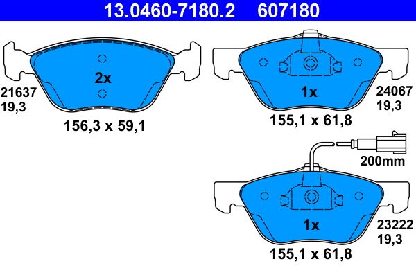 Sada brzdových platničiek kotúčovej brzdy ATE 13.0460-7180.2