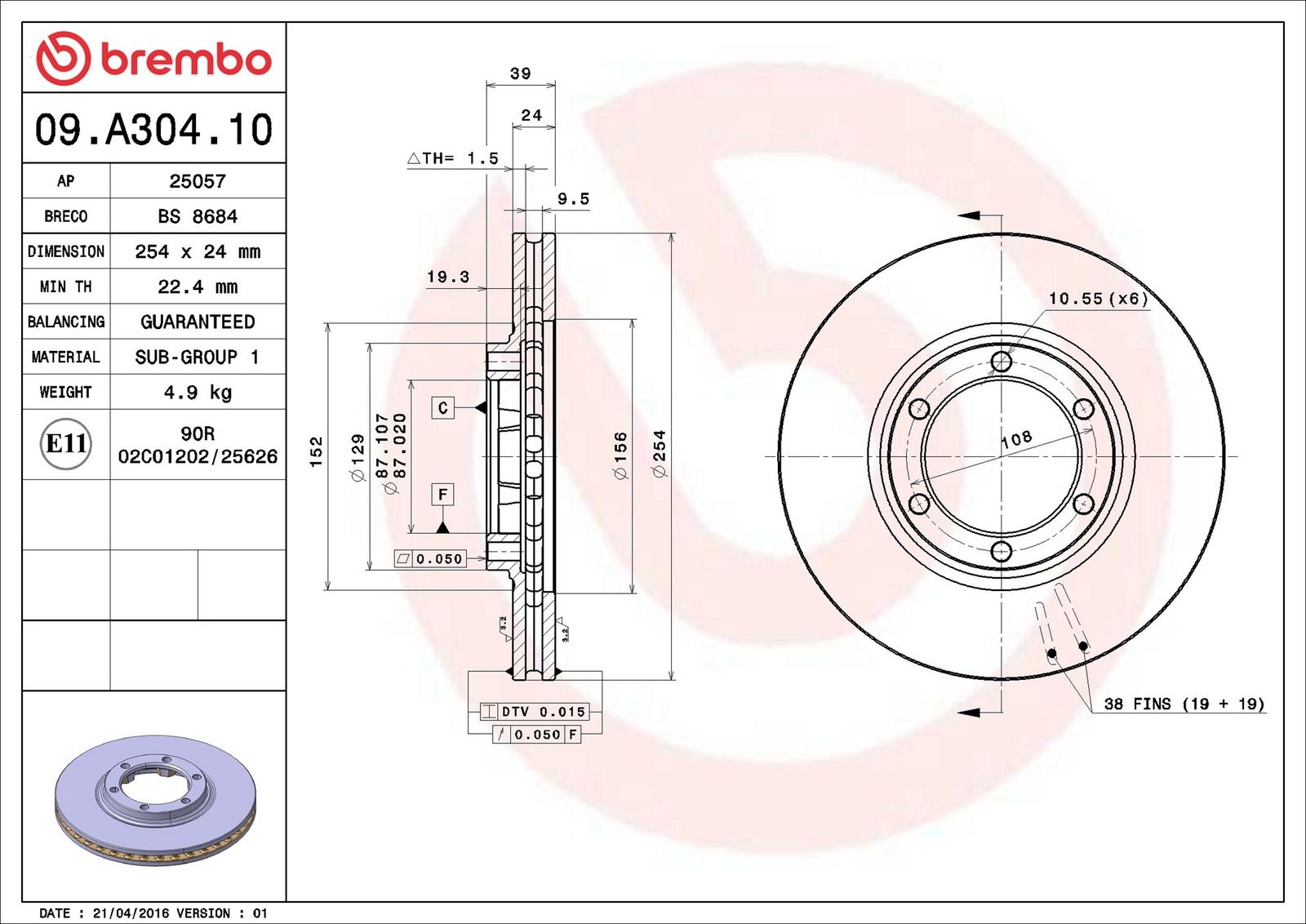 Levně Brzdový kotouč BREMBO 09.A304.10