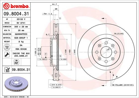 Brzdový kotouč BREMBO 09.8004.31