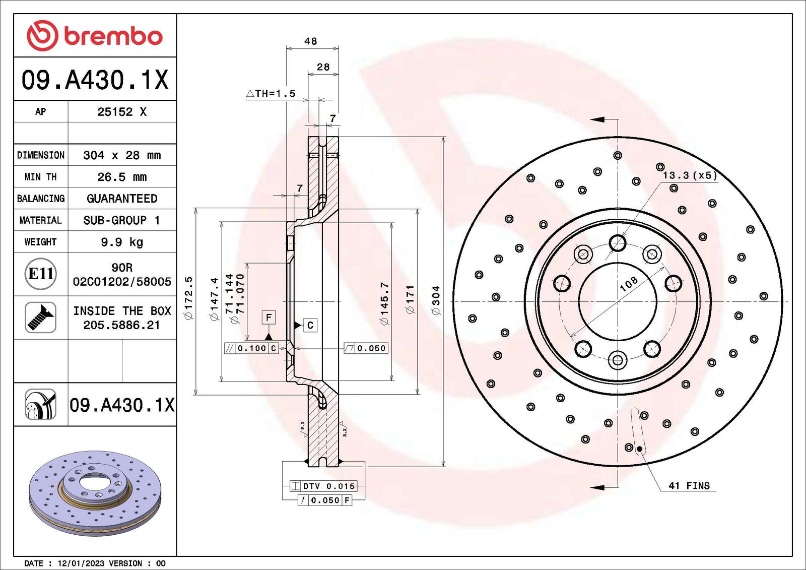 Brzdový kotúč BREMBO 09.A430.1X