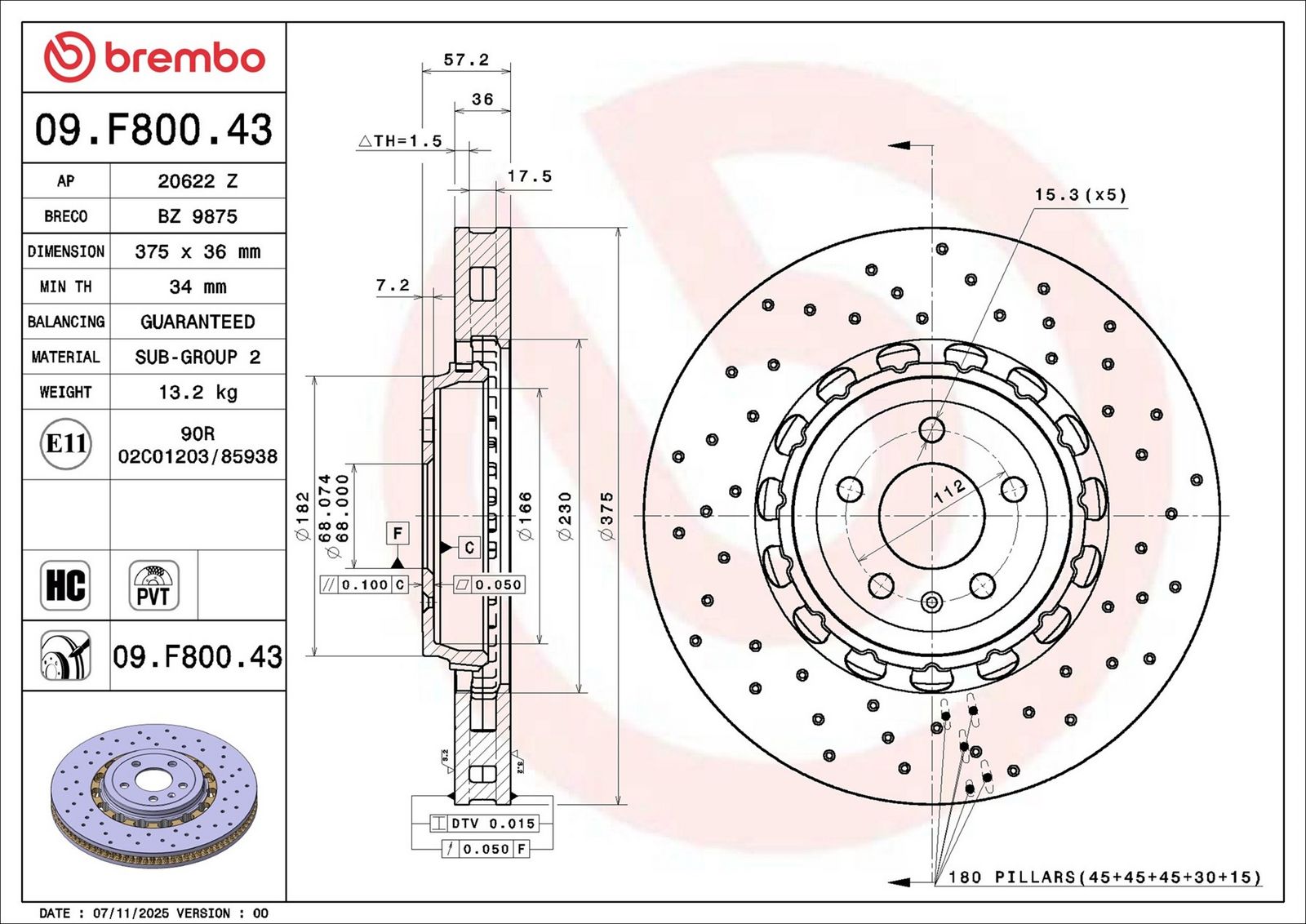 Disc frana BREMBO PRIME LINE - Dual Cast 09.F800.43