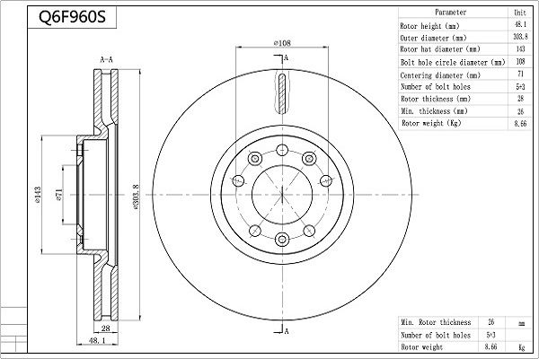 Tarcza hamulcowa AISIN Q6F960S