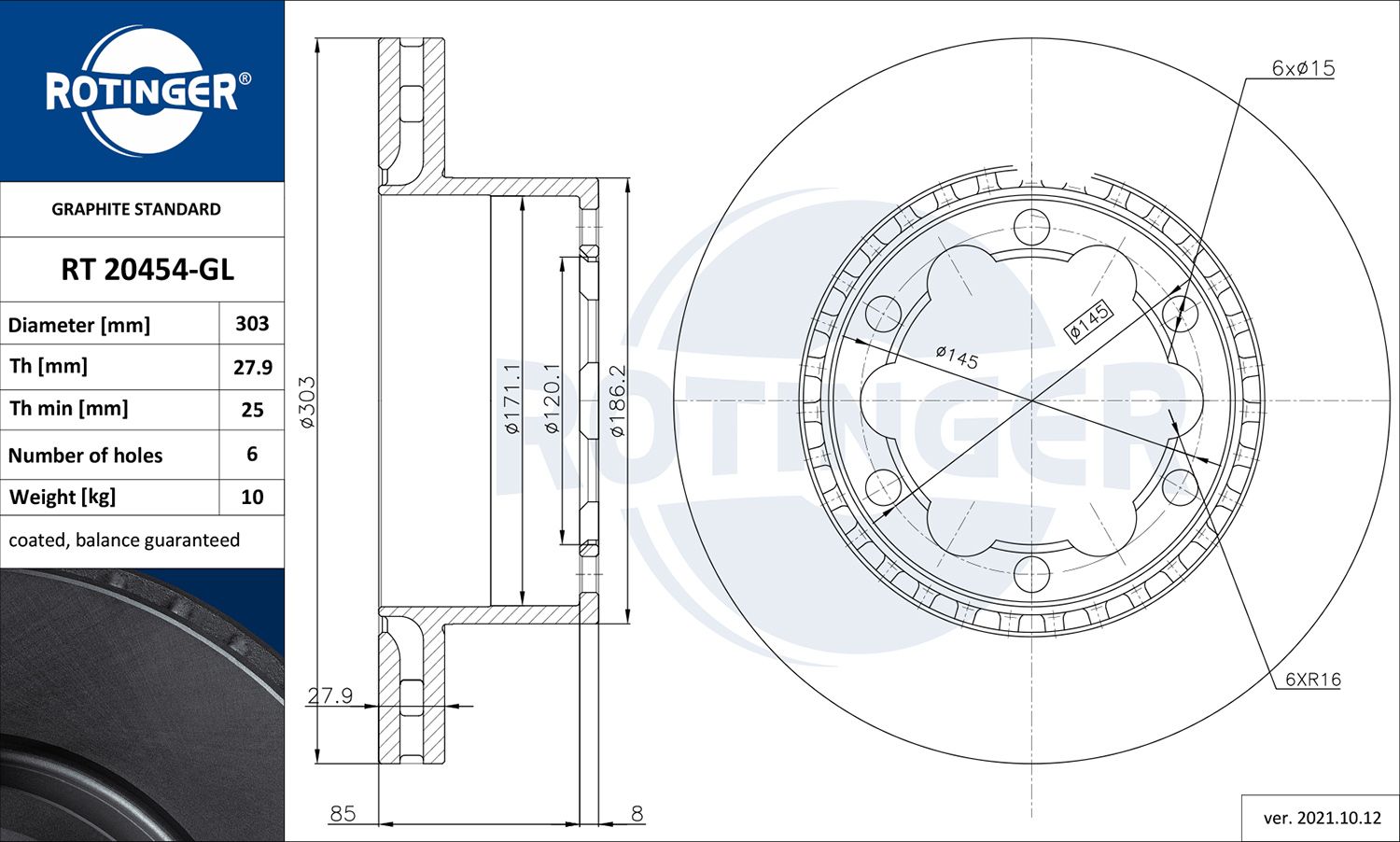 Tarcza hamulcowa ROTINGER RT 20454-GL