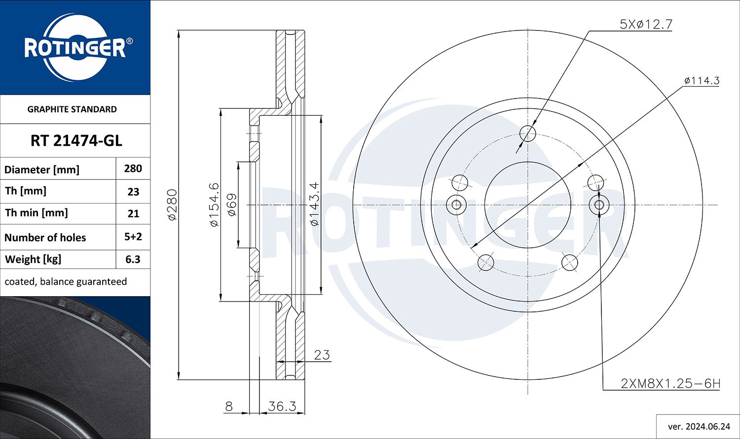 Disc frana ROTINGER GRAPHITE LINE RT 21474-GL