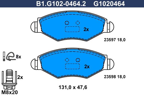Zestaw klocków hamulcowych, hamulce tarczowe GALFER B1.G102-0464.2
