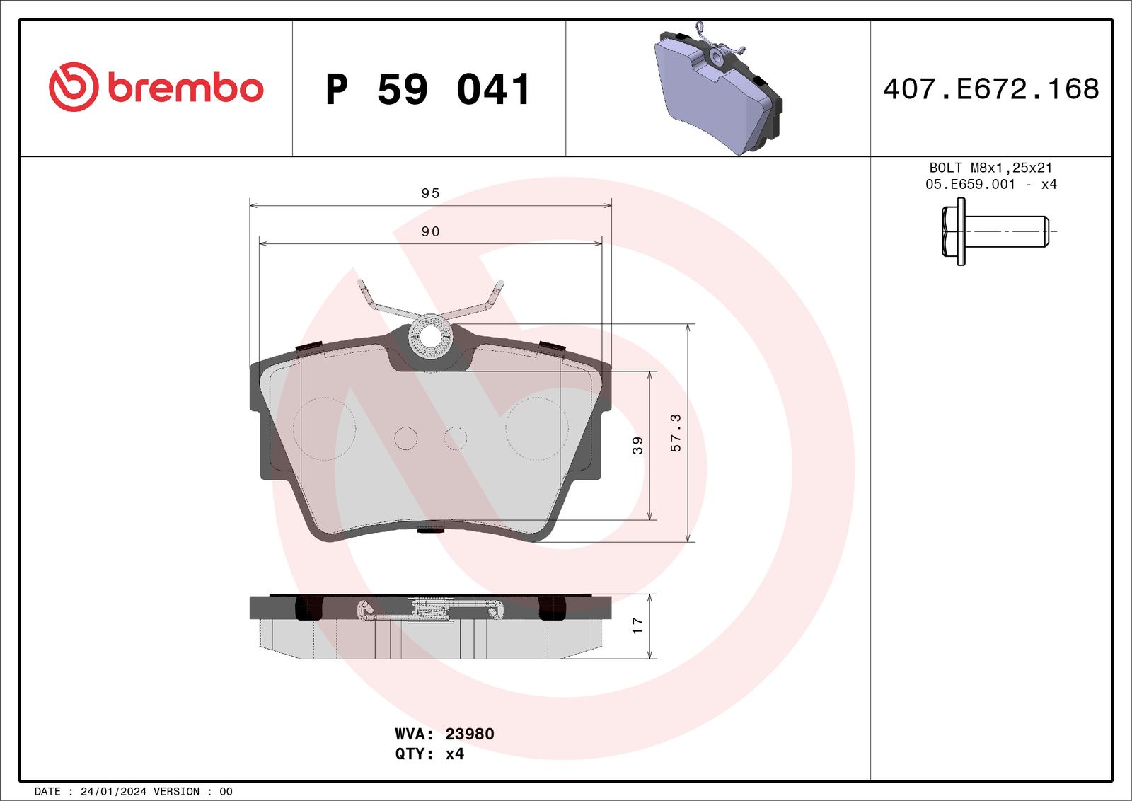 Sada brzdových platničiek kotúčovej brzdy BREMBO P 59 041