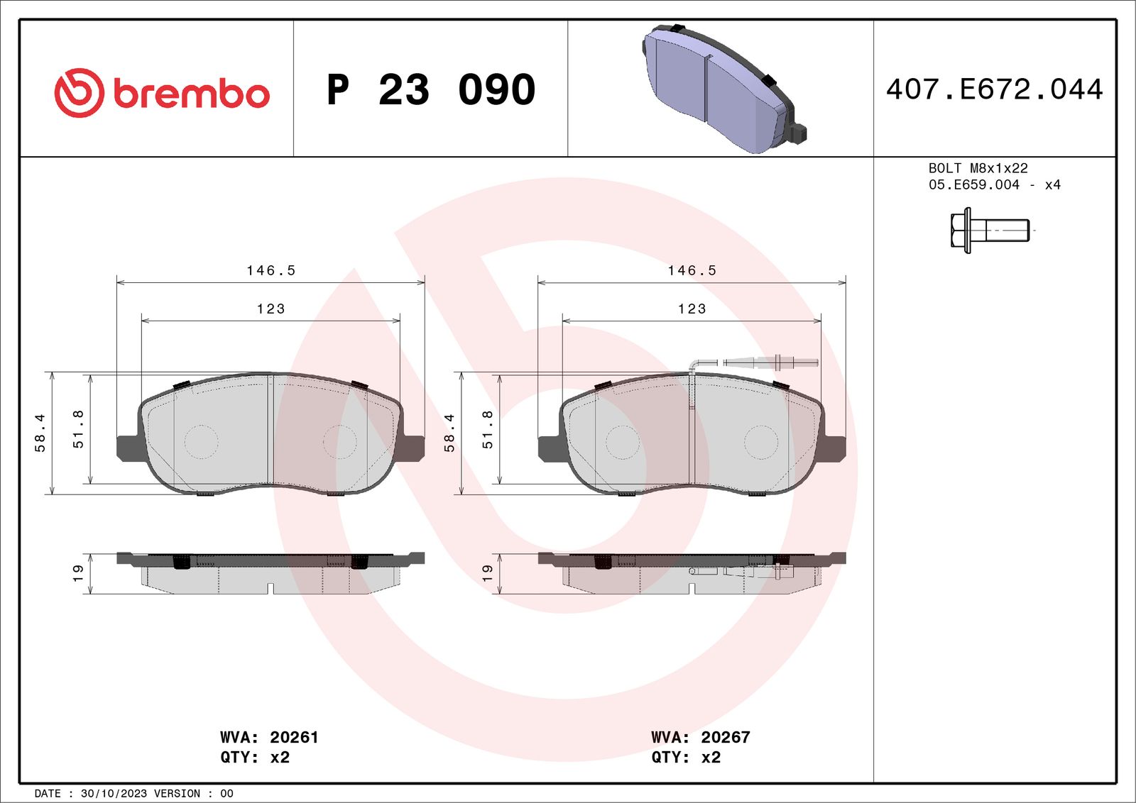 Sada brzdových platničiek kotúčovej brzdy BREMBO P 23 090