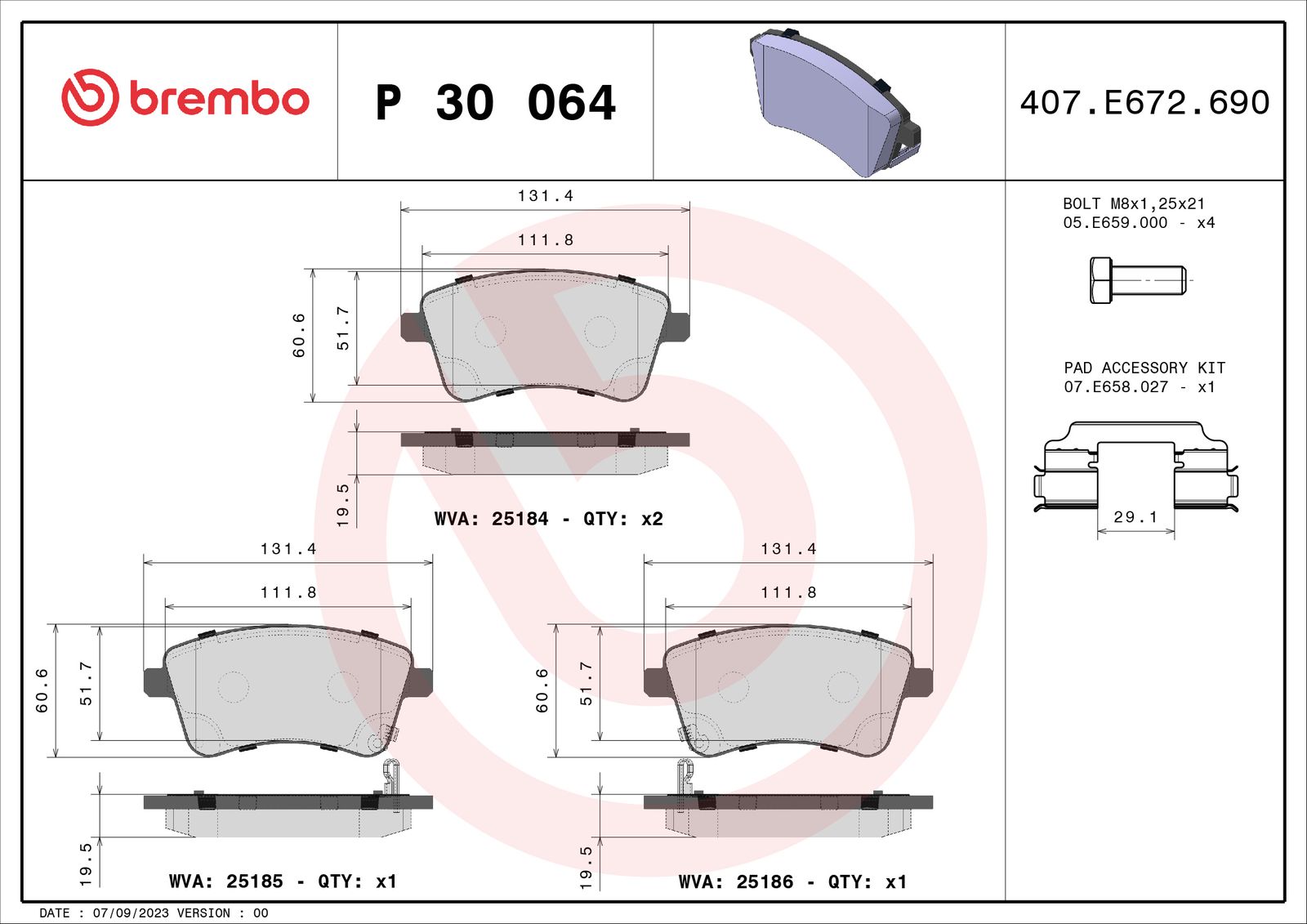 Sada brzdových platničiek kotúčovej brzdy BREMBO P 30 064