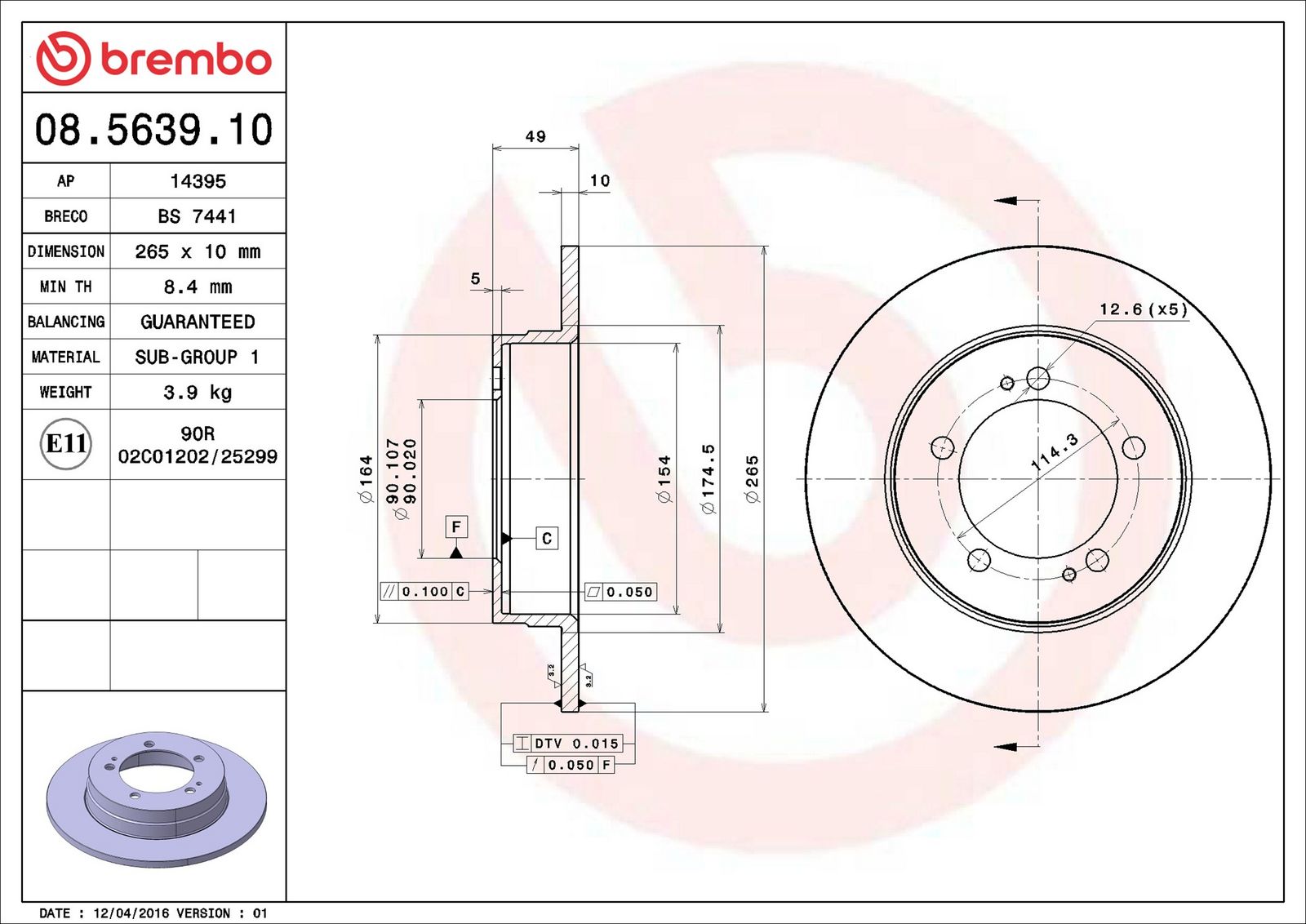 Levně Brzdový kotouč BREMBO 08.5639.10