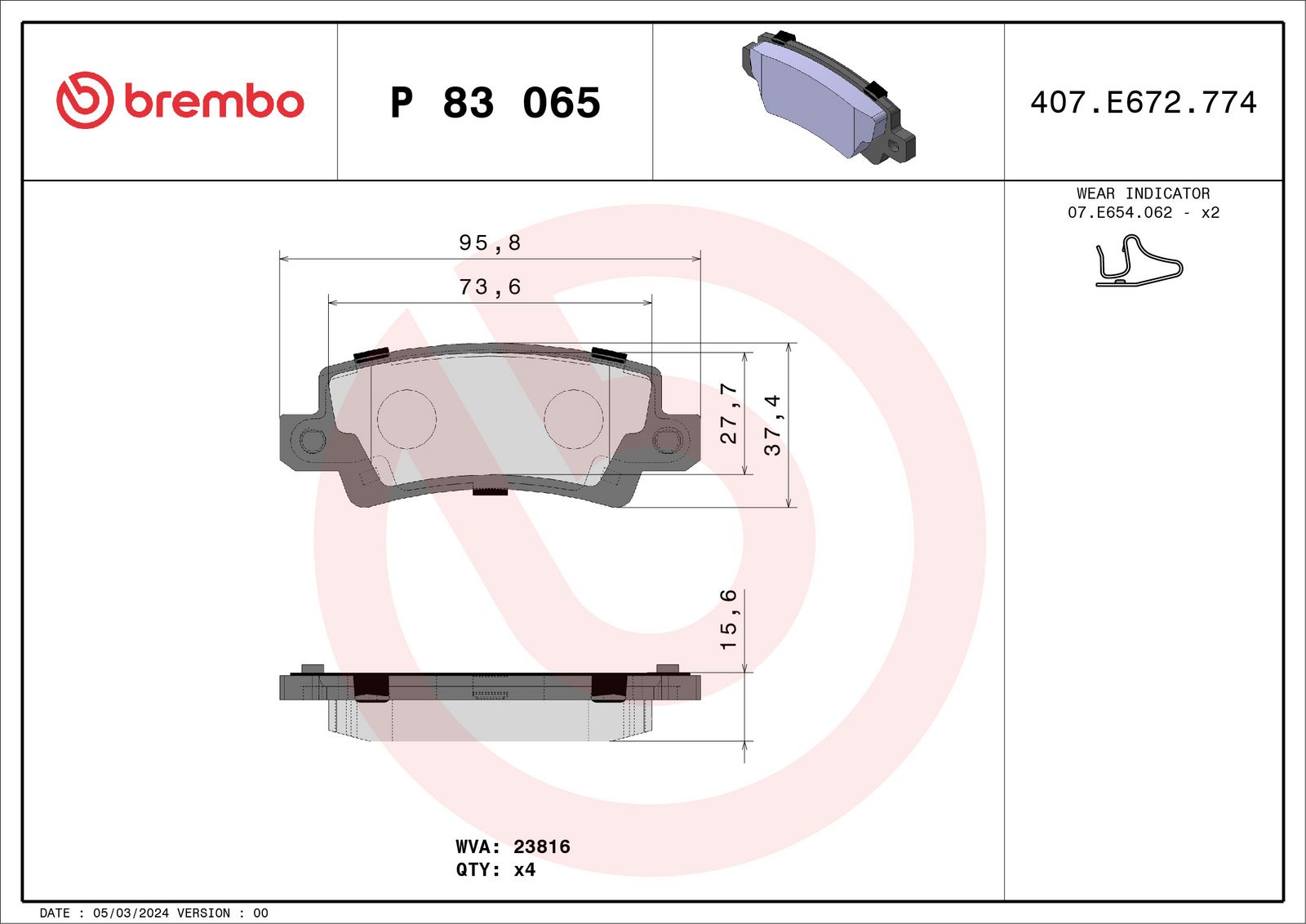 Sada brzdových platničiek kotúčovej brzdy BREMBO P 83 065