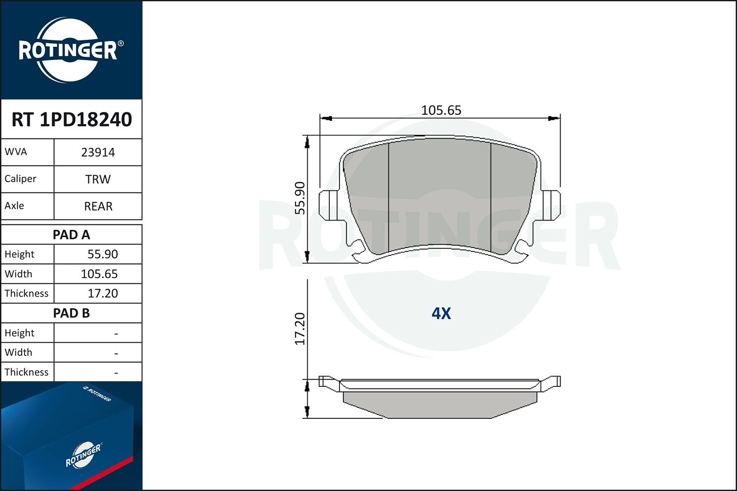 Zestaw klocków hamulcowych, hamulce tarczowe ROTINGER RT 1PD18240