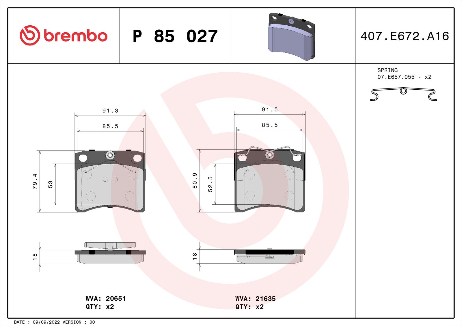 Sada brzdových platničiek kotúčovej brzdy BREMBO P 85 027