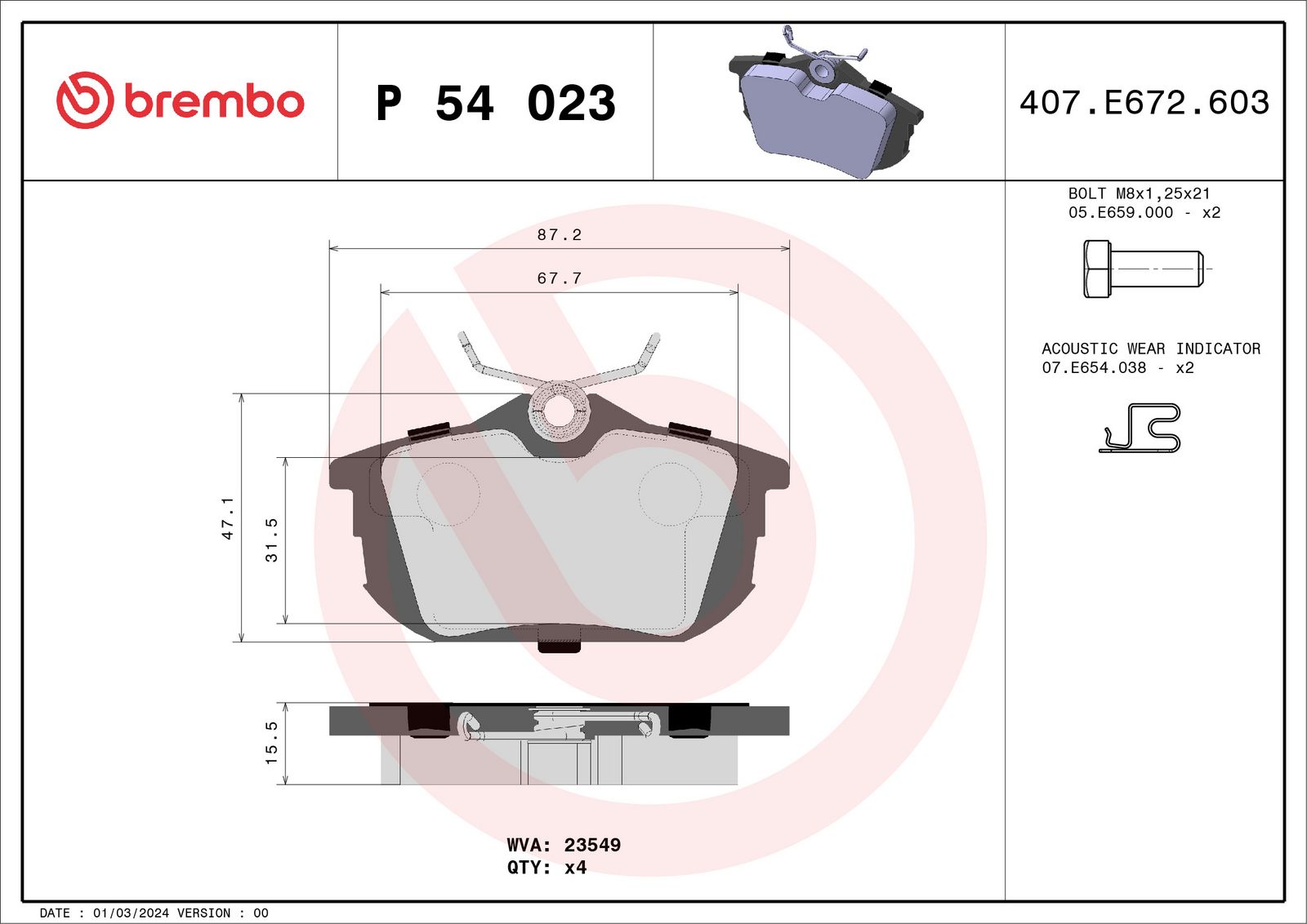 Sada brzdových platničiek kotúčovej brzdy BREMBO P 54 023