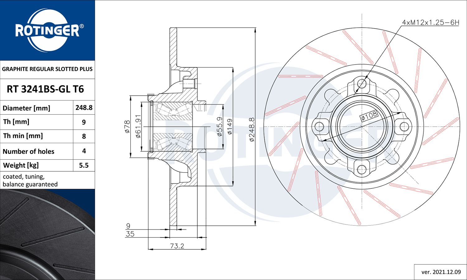 Tarcza hamulcowa ROTINGER RT 3241BS-GL T6