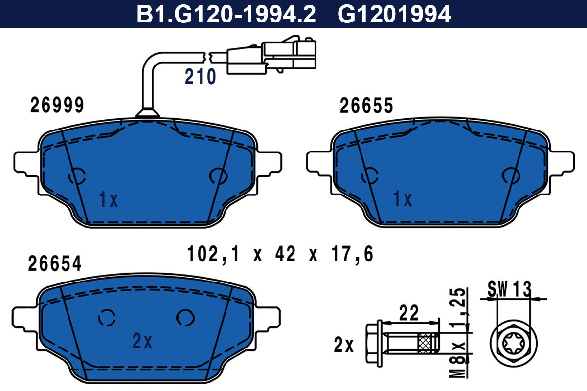 Zestaw klocków hamulcowych, hamulce tarczowe GALFER B1.G120-1994.2