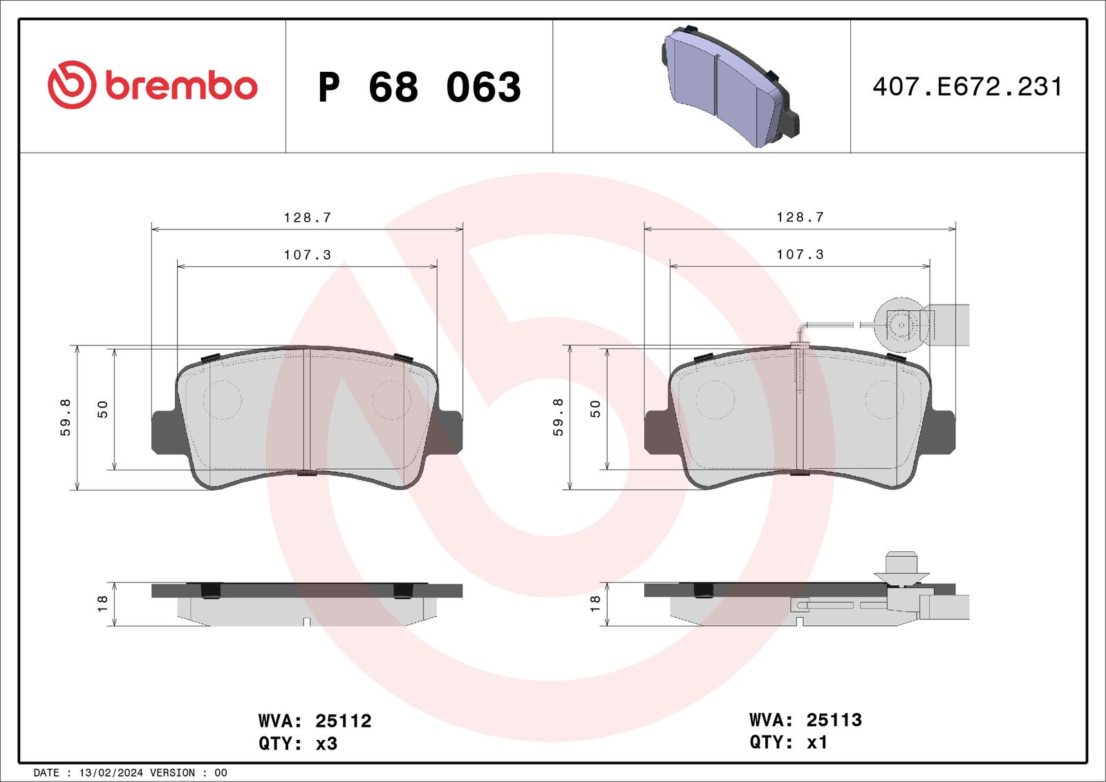 Sada brzdových platničiek kotúčovej brzdy BREMBO P 68 063