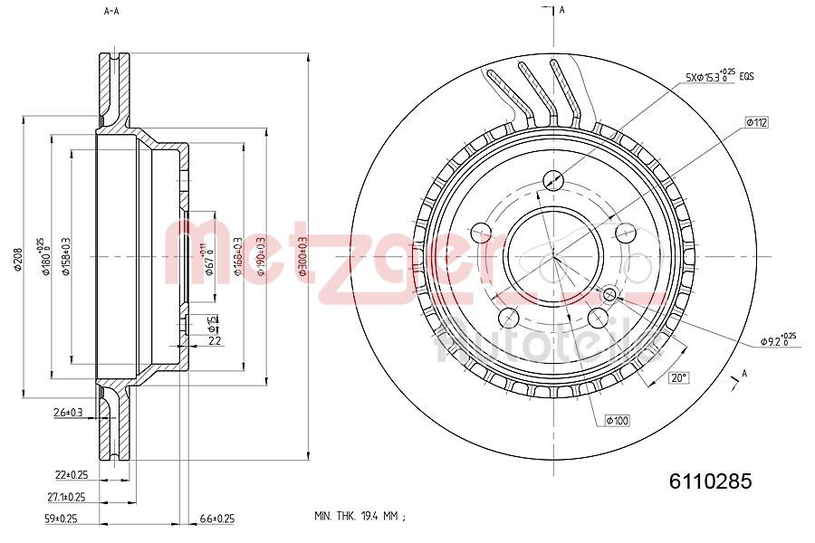Tarcza hamulcowa METZGER AUTOTEILE 6110285