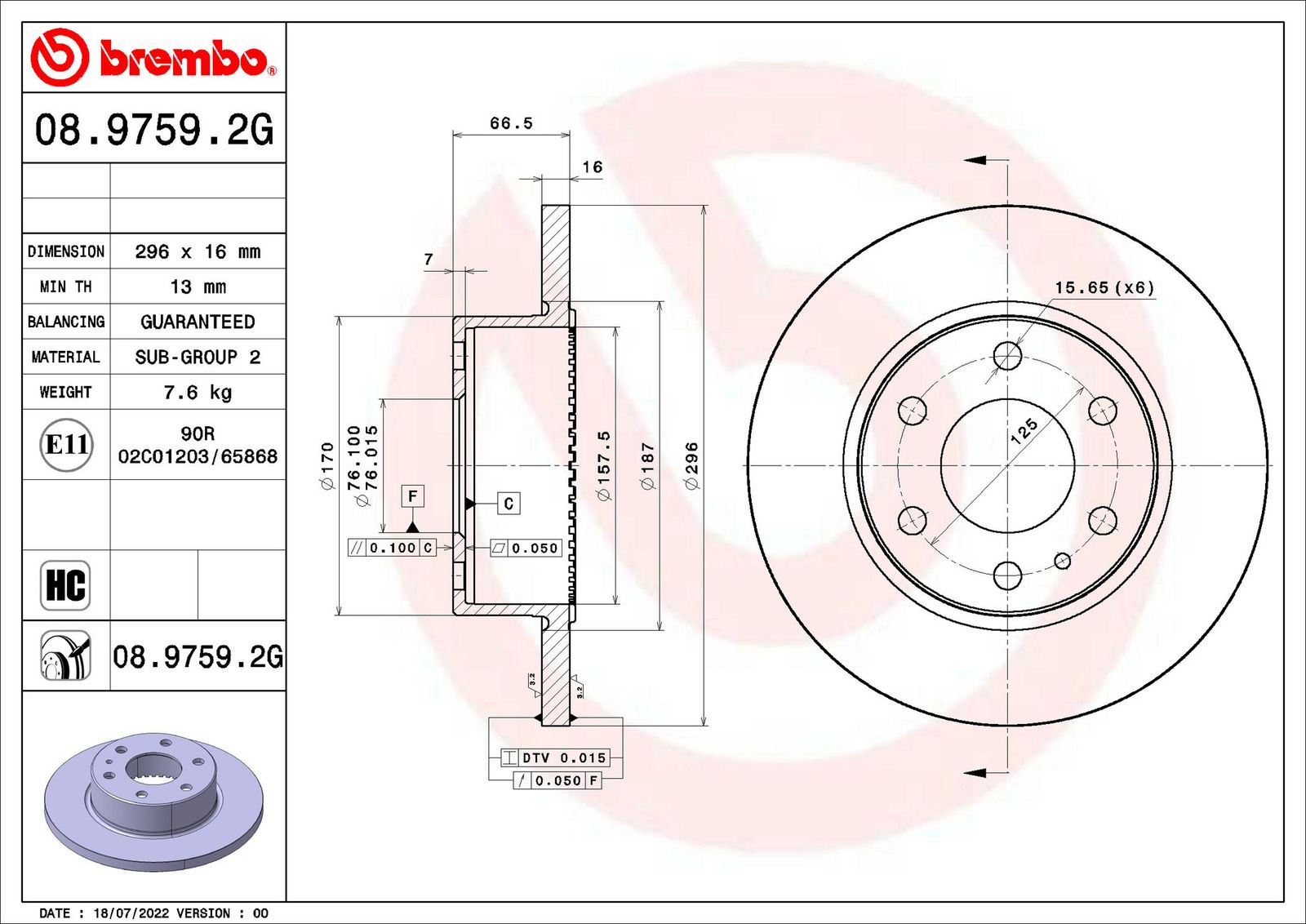 Tarcza hamulcowa BREMBO 08.9759.2G
