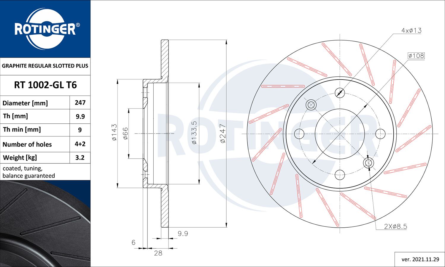 Tarcza hamulcowa ROTINGER RT 1002-GL T6