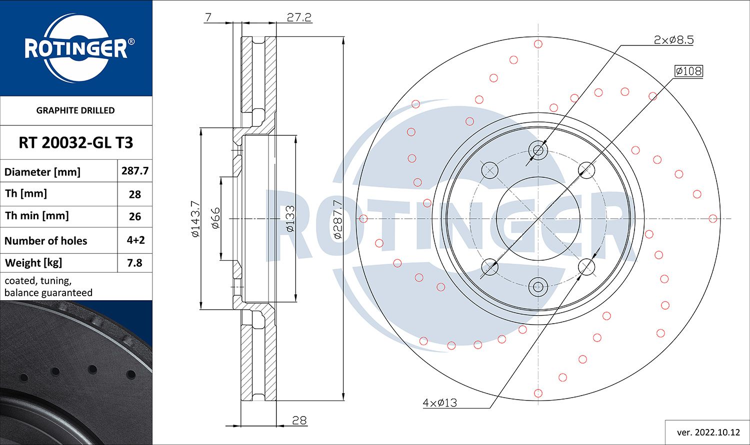Tarcza hamulcowa ROTINGER RT 20032-GL T3