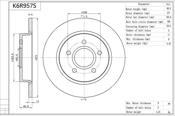 Tarcza hamulcowa AISIN K6R957S