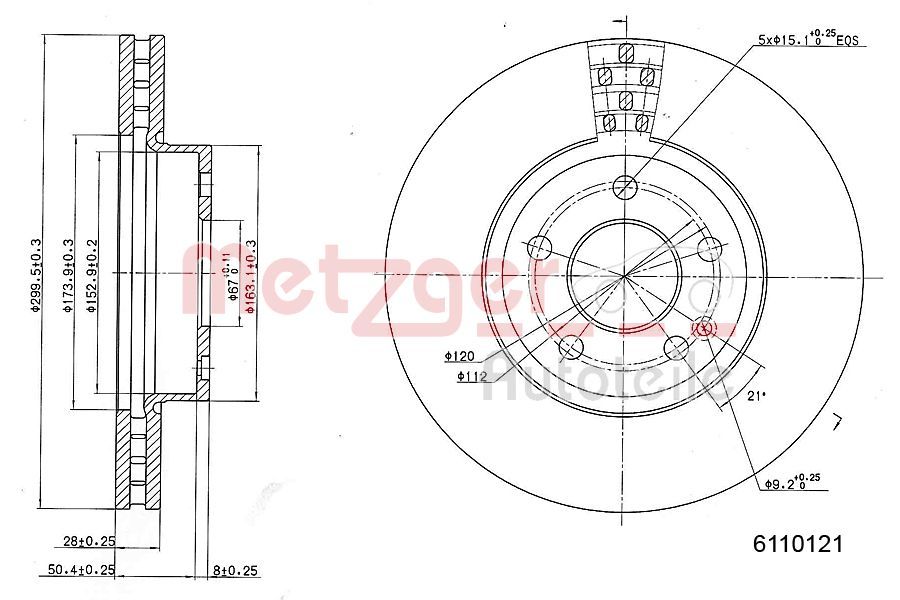 Tarcza hamulcowa METZGER AUTOTEILE 6110121
