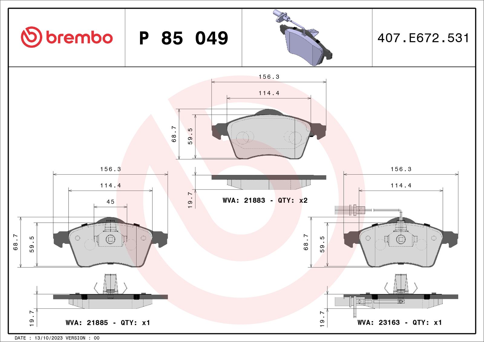 Sada brzdových platničiek kotúčovej brzdy BREMBO P 85 049