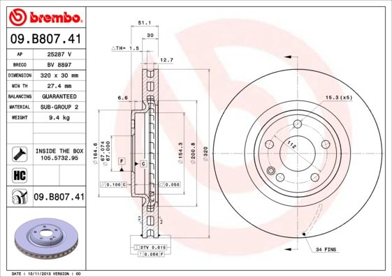 Brzdový kotouč BREMBO 09.B807.41