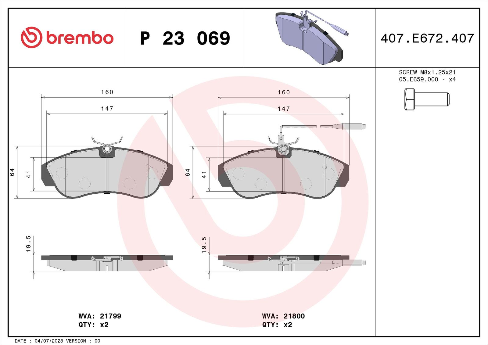 Sada brzdových platničiek kotúčovej brzdy BREMBO P 23 069