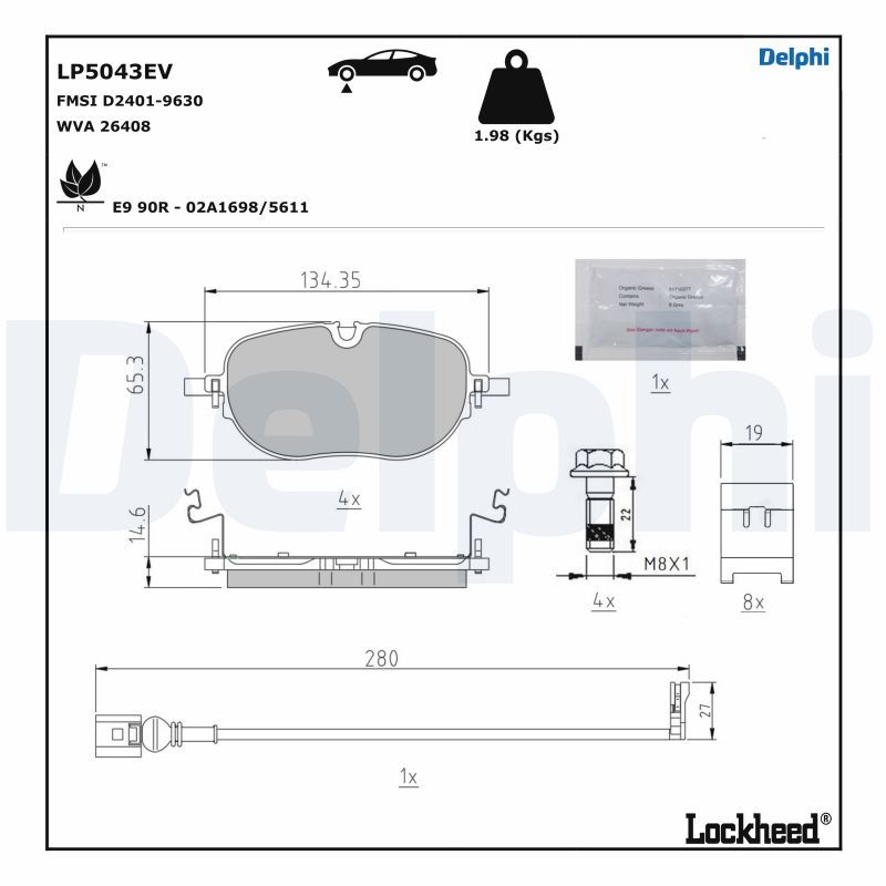 Zestaw klocków hamulcowych, hamulce tarczowe DELPHI LP5043EV