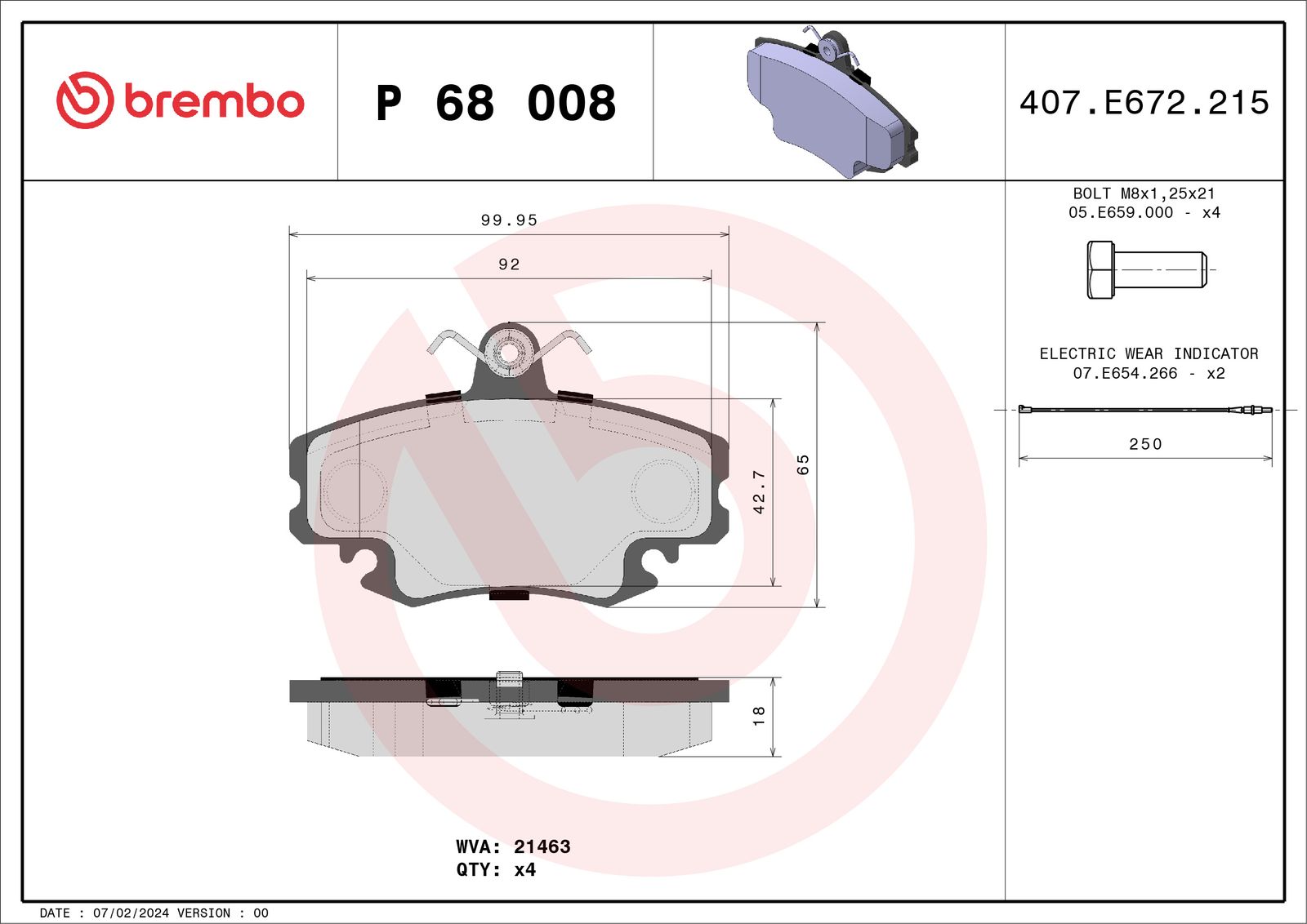 Sada brzdových platničiek kotúčovej brzdy BREMBO P 68 008