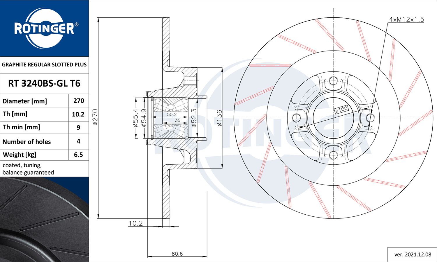 Tarcza hamulcowa ROTINGER RT 3240BS-GL T6