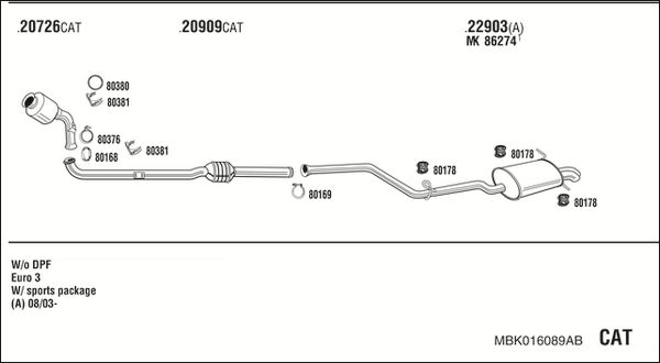 Układ wydechowy WALKER MBK016089AB