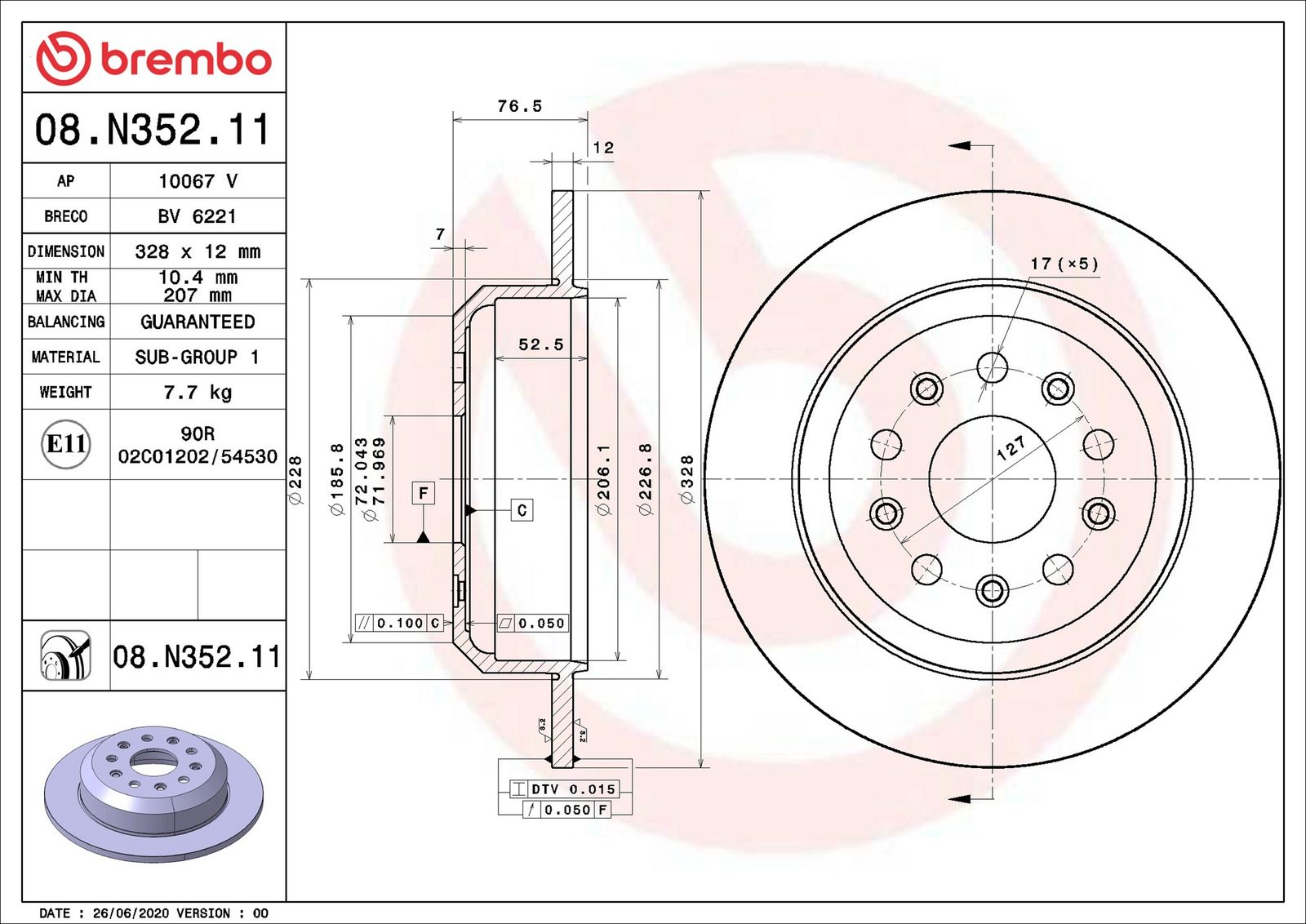 Levně Brzdový kotouč BREMBO 08.N352.11