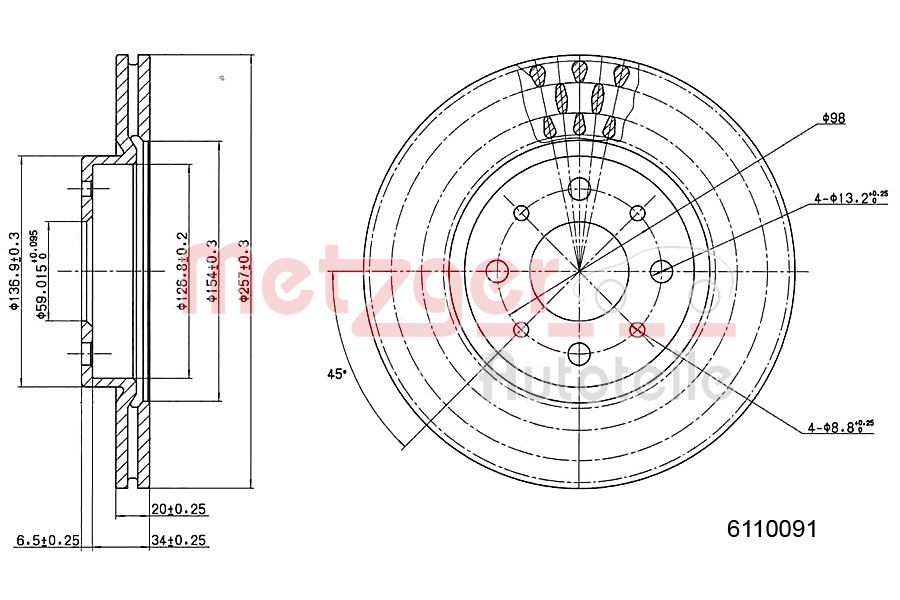 Tarcza hamulcowa METZGER AUTOTEILE 6110091