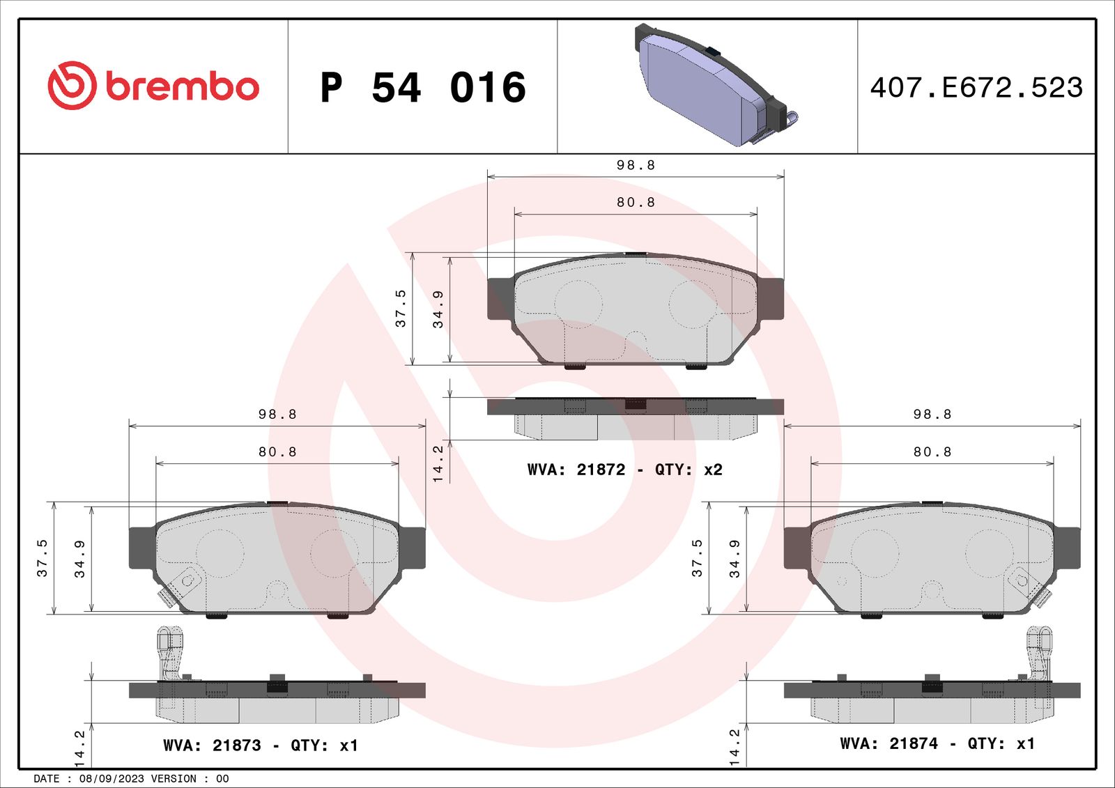 Sada brzdových platničiek kotúčovej brzdy BREMBO P 54 016