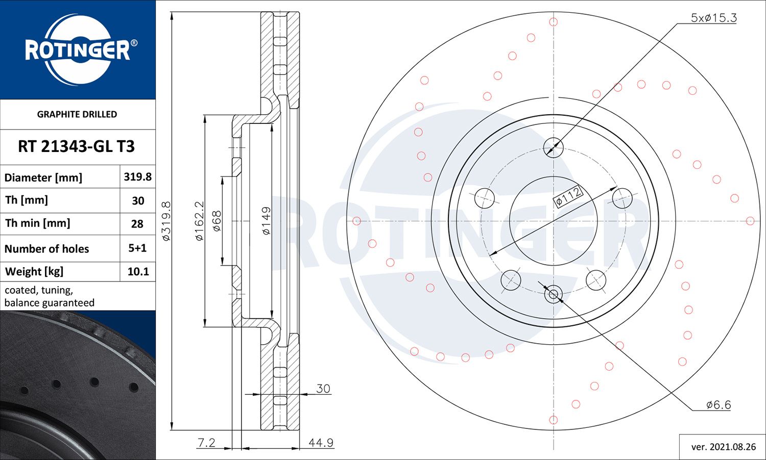 Disc frana ROTINGER GRAPHITE DRILLED RT 21343-GL T3