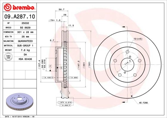 Tarcza hamulcowa BREMBO 09.A287.10