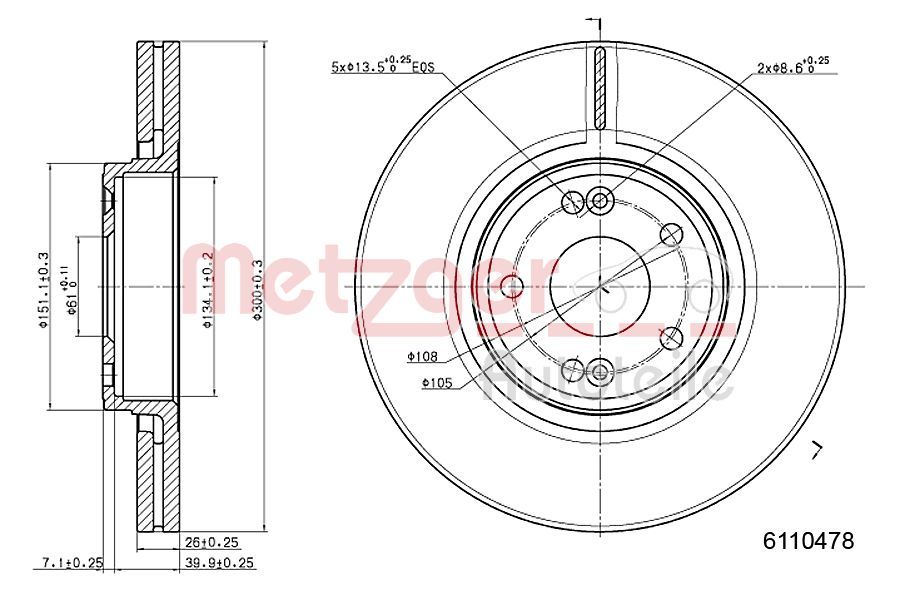 Tarcza hamulcowa METZGER AUTOTEILE 6110478
