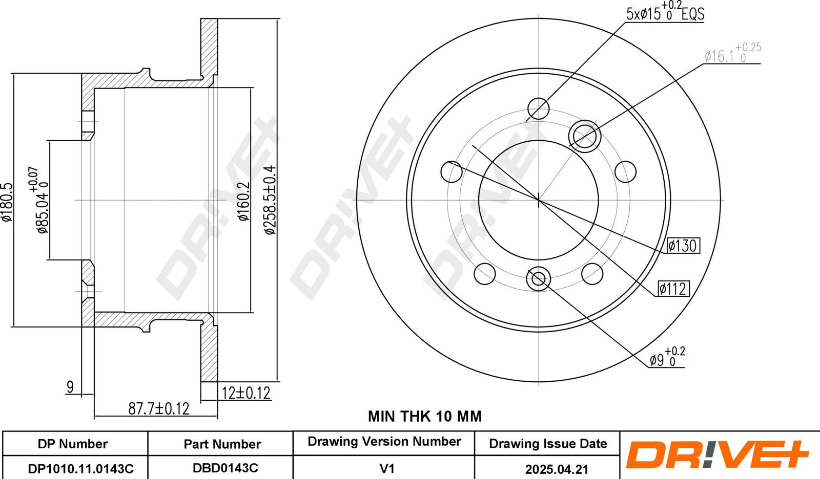 Tarcza hamulcowa DR!VE+ DBD0143C